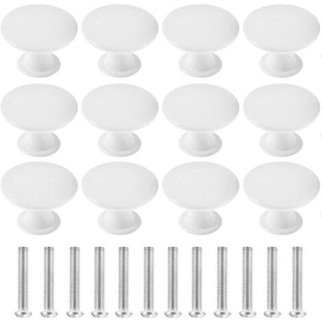 12PCS Boutons de Porte Ronde Poignées de Tiroir 30MM Tiroir de Porte Poignée en Aluminium pour Placards Armoire Cuisine - Blanc (1/4)