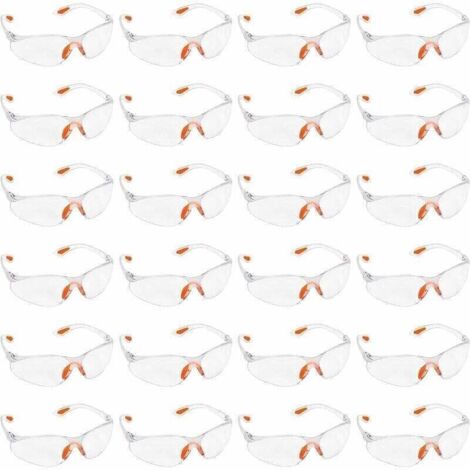Lot de 24 Lunettes de Sécurité Transparentes - Lunettes de Protection avec Verres en Plastique, Pont-de-Nez et Embouts de Branches en Caoutchouc pour Plus de Confort - Lunette Transparente P (1/4)