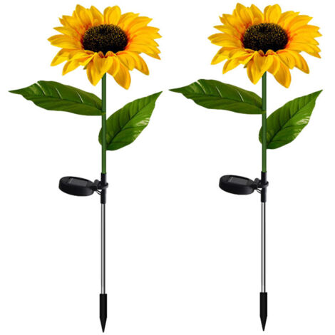 Lot de 2 lampes solaires à piquet pour jardin, motif tournesol, idéales pour décorer terrasse, pelouse, jardin et cour.