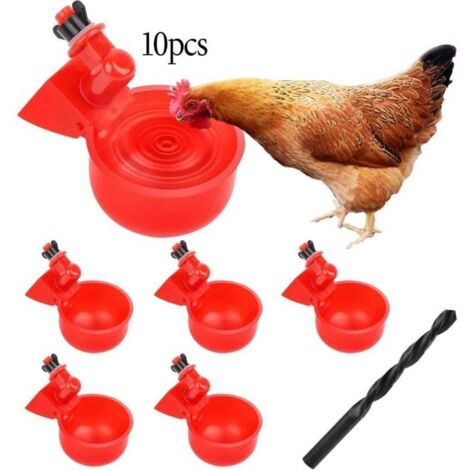 Abreuvoir Poules,DIY 10 PCS Abreuvoir Automatique Kit,Abreuvoir Volaille Automatique avec scie à Trou de pour Tasses pour Poussins Cailles Canards Bird