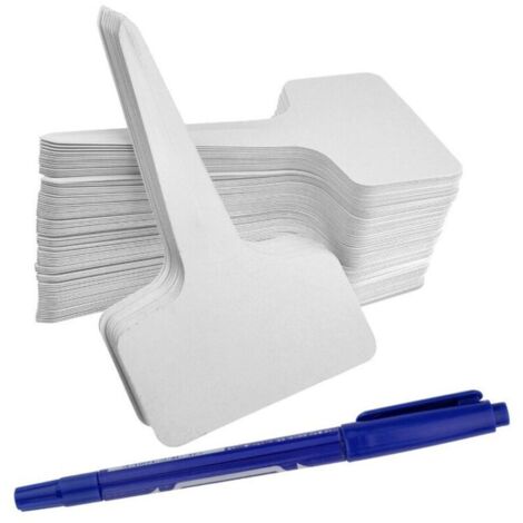 100 pièces Etiquette Jardin Exterieur Marqueurs en Plastique de Plantes Type T Plastique Etiquette Potager avec Stylo étanche Etiquetage Réutilisable et Accessoires pour Plantes(Blanc)..DEBUNS