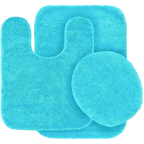 Ensemble de 3 tapis de bain, housse de siège de toilette, antidérapant, couleur turquoise 6, super doux pour la décoration de la salle de bain (1/4)