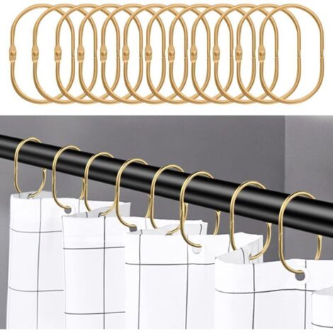 Lot de 12 Anneaux de Rideau de Douche Dorés, Crochets Décoratifs, Antirouille, Élégance Moderne