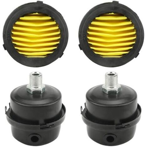 Lot de 2 Filtre silencieux pour compresseur d'air 1/4" PT 12,5 mm Filtre d'admission de compresseur d'air en métal Silencieux (12.5mm) + 2 pièces de remplacement de l'élément filtrant (1/5)