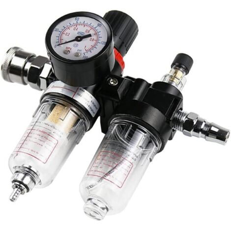 1/4" Régulateur de Pression Filtre d'air Séparateur d'eau de Huile d'Humidité Filtre Compresseur Lubrificateur Réducteur Processeur Pneumatiques Jauge Connecteur (1/4)