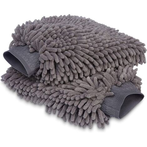 Gant de lavage microfibre Chiffon de nettoyage de luxe pour la voiture, Pack de 2, Gris, 30 L x 20 W cm (1/4)
