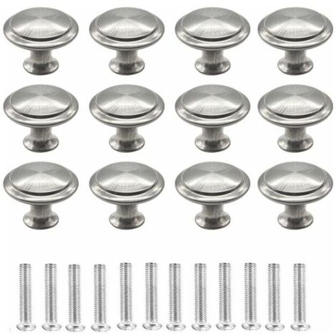 12 PCS Boutons Rond de Portes de Placards Meuble,Poignée Tiroir Champignon Forme En Acier Inoxydable Brossé pour Cuisine Placard Commode (Argent)