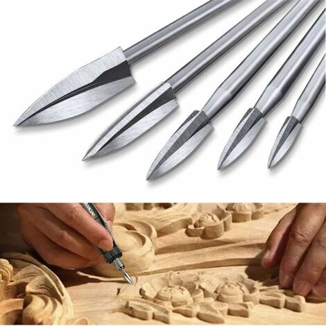 LaBlanc - Mèches de Gravure sur Bois, 5 Pcs Ensemble d'Outils de Sculpture pour Accessoires d'Outils Rotatifs avec une Tige de 1/8 pouce Adaptation Universelle pour Outils Rotatifs (1/5)