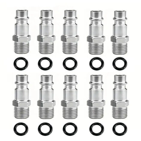 10 pièces 1/4 "filetage BSP mâle prise d'air en acier industriel, accessoires d'outils pneumatiques raccords à connexion rapide bouchons pneumatiques (1/4)
