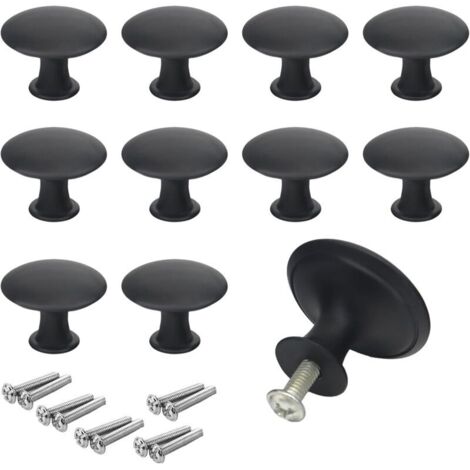 Bouton de Meuble,10 Pièces Boutons de Meuble Noir Bouton de Tiroir en Inoxydable Vintage Ronds Poignee de Cuisine 30 mm de Portes pour Placards Commode Armoire Meuble avec Vis Assorties (1/4)
