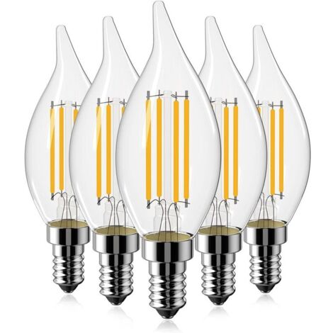 Lot de 5 ampoules LED à filament E14, 4 W (équivalent 40 W), ampoules à vis vintage SES, blanc chaud 2700 K, 400 lumens, intensité non variable [Classe énergétique A+]