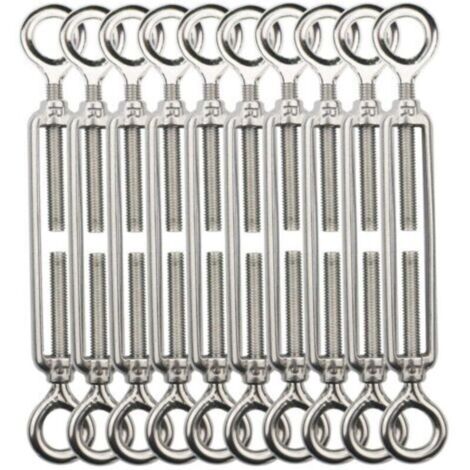 Tendeur Fil De Fer,M5 Tendeurs De Fil,Tendeur De Cable Crochet Et Crochet,Tendeurs De Cable En Acier Inoxydable 304,Utilisé Pour Cordes À Linge,Suspendre,Cable De Garde Corps -10 Pièces OO (1/4)