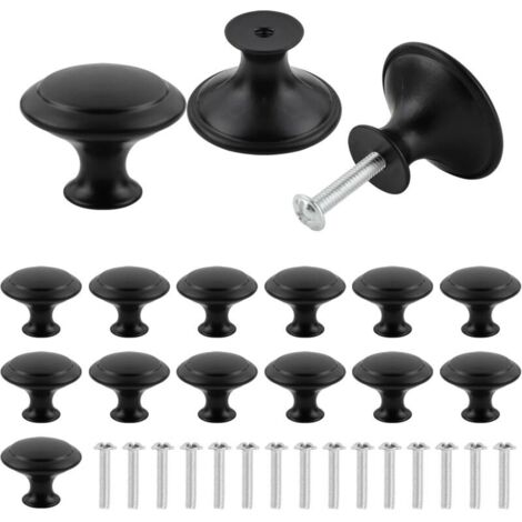16 Pièces Noir Mat Tiroir de Porte,Boutons de Placard Noirs, 30mm Noir Rond Bouton de Meuble,Rond Poignée Cuisine Noir avec Vis pour Meubles Tiroirs Armoires Portes Salle de Bains Noir