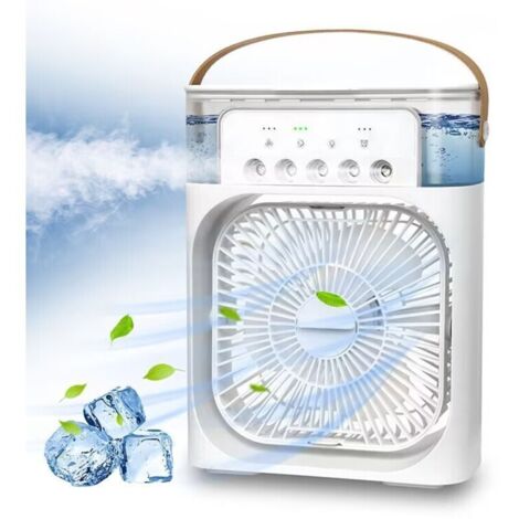 Climatiseur Mobile Portable, Refroidisseur d'air 4 en 1, Mini Climatiseur Portable 600ML, Mini Air Climatiseur Ventilateur 3 Vitesses, 3 Modes de Brume, 7 Veilleuse, 2-8H Timer, pour Bureau (1/5)