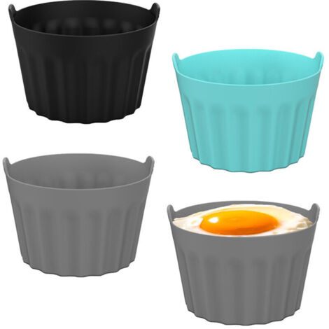 6PCS Moule Silicone Air Fryer,Plat Pour Friteuse Sans Huile,Mafin Coupe Moule,Moule Pour Gâteau Au Four,Moule à Tarte Aux Oeufs,Air friteuse Accessoires, Silicone Bakeware,Noir + gris + bleu (1/5)