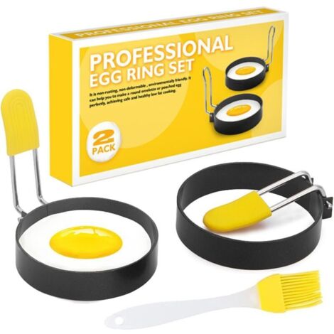 Anneau à Oeuf,2 Pcs Anneaux D'oeuf Antiadhésifs,Anneaux à œufs en Acier Inoxydable,avec brosse et couvercle en silicone anti-brûlure,pour la Cuisson œuf au Plat/Pancakes/Omelettes et Plus (1/5)