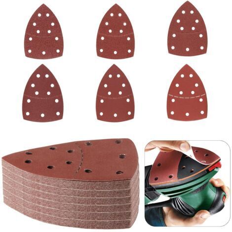 60 Pièces Triangles de Ponçage, Papier de Verre Papier Poncage Mouse, 11 Trous Feuilles AbrasivesPapier a Poncer pour Ponceuses Multiples Ponceuse Triangulaire, Grain P40/60/80/120/180/240