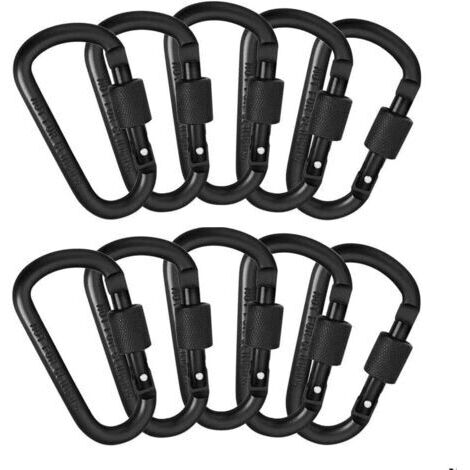 Mousqueton Escalade, Mousqueton Porte Clé,10 PCS Mousquetons de Verrouillage à vis D Alliage Aluminium Ultra-légers pour Activités en Plein air,Camping,Randonnée,Trekking (1/5)