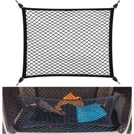 Filet de Rangement Coffre de Voiture 80x60cm Filet Coffre Voiture pour Bagages avec 4 Crochets Bagages Fixe en Extensible pour Plupart des Voitures