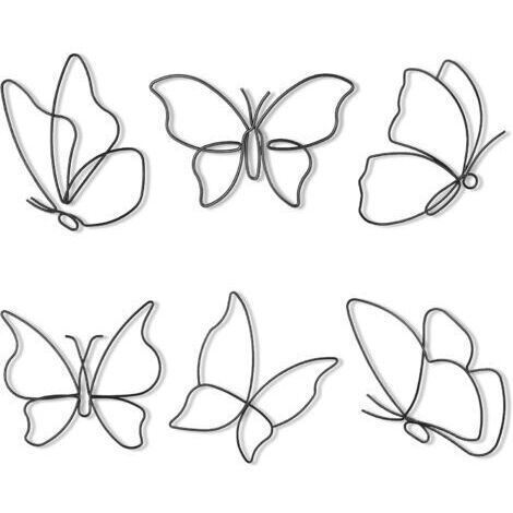 Lot de 6 décorations murales papillons en métal, art mural en métal, décorations suspendues en forme de cœur, salle de bain, intérieur, anniversaire Noir (1/5)