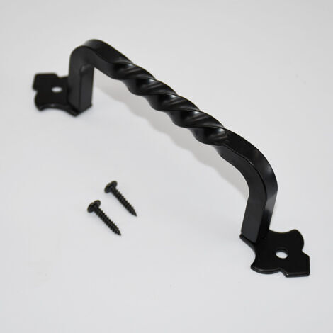 Poignée - Fabriquée en acier - Quincaillerie rustique - 120 mm - Sans plaque - Vis incluses - Finition : Noir (1/4)
