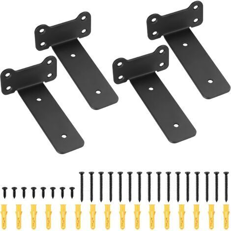 4 Pcs Equerre Etagere Murale, Equerre Murale Fixation Invisible, Support Étagère Flottants Robustes Noirs, Supports d'étagère pour étagère Armoire Montage ( noir 125MM)