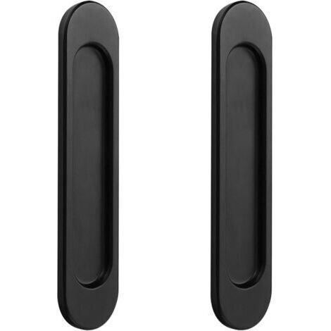 2x Poignées de Porte Coulissante Ovales Autocollantes, Poignée Porte Coulissante, Alliage D'aluminium or mat sans Perforation pour Portes Coulissantes de Grange, Fenêtres (noir) (1/5)