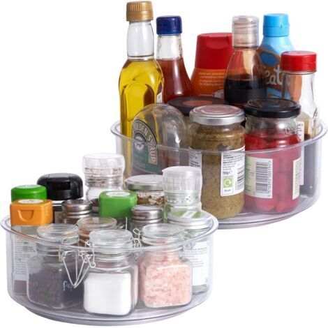 2 Plateaux Tournants Transparents, 360° (23cm) - Bordure Profonde - Organisateur et Rangement, Cuisine, Épices & Condiments, Placard, Cosmétique, Frigo & Salle de Bain (1/5)