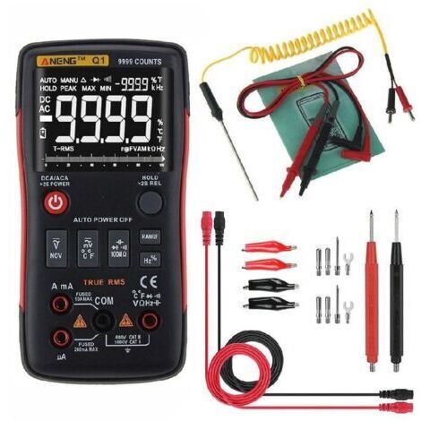 Multimètre numérique automatique Guide de borne LED, compteur d'électricité professionnel, compteur de capacité de température tension/courant AC DC résistance/fréquence et température (1/2)