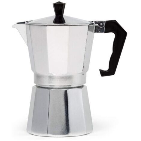Cafetière et espresso sur la cuisinière, pot à moka pour les cafés italiens et cubains classiques, café, six tasses (1/2)