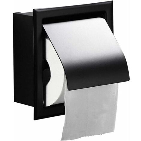Porte-rouleau de papier toilette encastré noir mat en acier inoxydable (1/2)