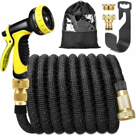 Tuyau Arrosage Extensible 15m Tuyau d'arrosage avec Pistolet à 10 Modes Tuyau Arrosage Rétractable Raccords de 3/4" et 1/2" pour Irrigation et Nettoyage du Jardin, 50ft Noir (1/2)
