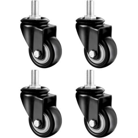 CHOYCLIT 40mm Roues Pivotantes À Tige pour Meubles, Boulon M12 X25 Mm, roulettes Pivotantes Noire À 360 ° avec Frein, Roulette en Caoutchouc Charge Lourde, 4 Pièces De Charge 100kg
