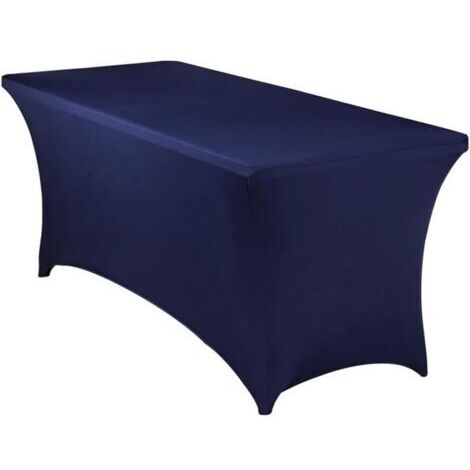 Nappe Extensible Rectangulaire Ajustées, Nappe de Fête en Élasthanne pour Cocktail Anniversaire Mariage Événement, Couverture Table Pliante, Lavable et Infroissable (Bleu Marine,183x76x76cm) (1/2)