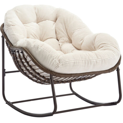 Fauteuil à bascule d'extérieur en rotin, balancelle rembourrée avec dossier pour entrée, salon, terrasse, jardin (1/5)