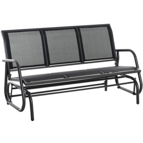 Fauteuil à bascule, banc de jardin robuste 3 places, utilisable comme balancelle, en métal résistant aux intempéries, noir, 151 x 75 x 85 cm (1/5)