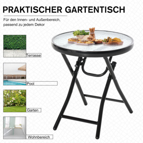 Table d'appoint ronde / Table de jardin pliante avec plateau en verre – Ø 45 cm, métal noir – pour balcon et terrasse (1/5)