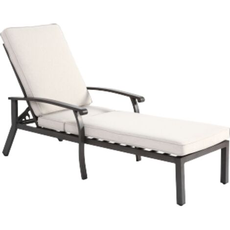 Chaise longue de patio avec coussin en coton, chaise longue inclinable réglable en aluminium antirouille pour piscine, coussin beige imperméable (1 pièce) (1/5)