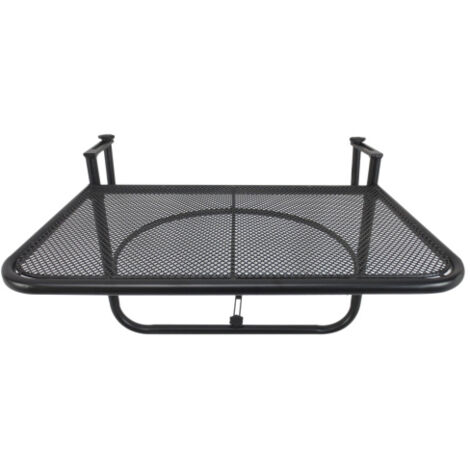 Table suspendue carrée en métal noir, réglable en hauteur, pour balcon et terrasse. Dimensions : 60 x 56,5 x 45 cm. (1/5)