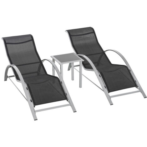 Ensemble de 3 chaises longues de jardin avec table – Salon de jardin en maille métallique noire (2 fauteuils et 1 table) – Idéal pour terrasses et balcons (1/5)