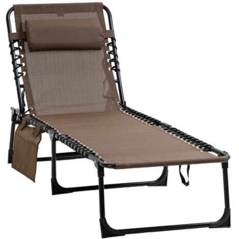 Transat pliant, chaise longue de jardin avec appui-tête et poche latérale, chaise longue avec dossier réglable 5 positions, chaise longue de camping résistante aux intempéries, charge maximale 120 kg, (1/5)