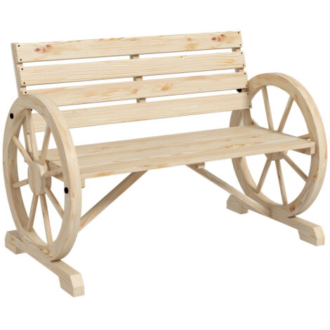Banc de jardin 2 places – Banc de parc en bois avec accoudoirs, style champêtre – Supporte jusqu'à 240 kg – Bois de sapin, finition naturelle (1/5)