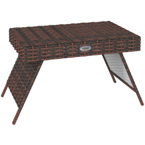 Table de jardin pliante en rotin, résistante aux intempéries, marron, 60 x 41 x 41 cm, idéale pour balcon et terrasse. (1/5)