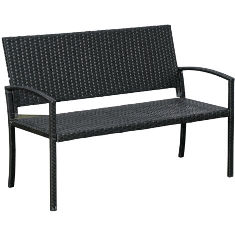Banc de jardin en polyrotin – Banc de parc 2 places avec structure en acier et finition tressée – Noir – L 122 x P 60 x H 87 cm – Pour jardin et terrasse (1/5)