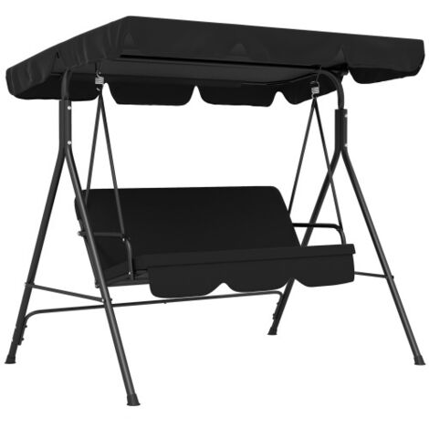 Balançoire Hollywood, balancelle de jardin 3 places avec auvent réglable, structure robuste en acier, noire, 172 x 110 x 153 cm pour jardin et terrasse (1/5)