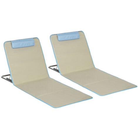 Tapis de plage, lot de 2, transat de plage pliable avec appui-tête, matelas de plage réglable en hauteur sur 5 niveaux avec sac de transport, acier, beige, 134 x 48 x 33-43 cm (1/5)