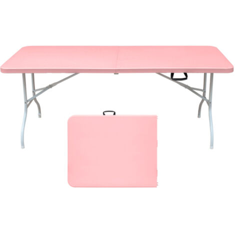Table pliante portable robuste de 180 cm avec poignée, table pliable multifonctionnelle pour le camping, les pique-niques et les fêtes en intérieur/extérieur, capacité de charge 135 kg (rose) (1/5)