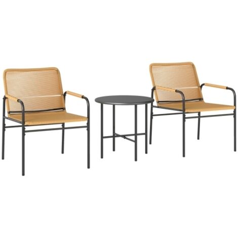 Ensemble bistro en rotin 3 pièces, salon de jardin avec 2 chaises, table basse, mobilier de balcon ou terrasse, acier, jaune (1/5)