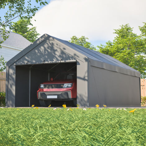 Abri pour voiture, camion et bateau (4 m x 7,6 m) – Garage robuste avec structure en acier galvanisé, bâche imperméable et résistante aux UV, fenêtre enroulable, panneaux latéraux amovibles, 8 pieds,