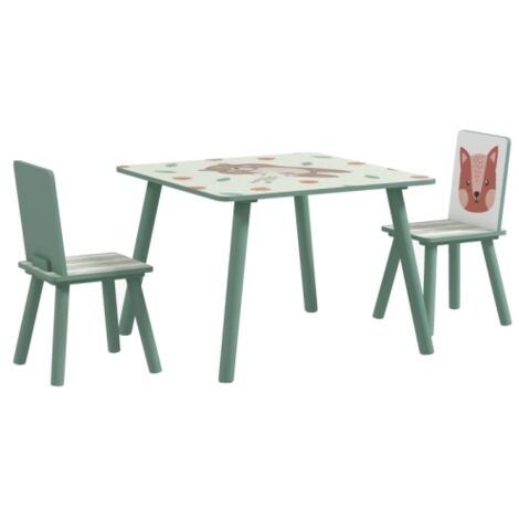 Table et 2 chaises pour enfants, ensemble de jardin avec 1 table et 2 chaises, motif animaux mignons, pour enfants de 3 à 8 ans, vert (1/5)